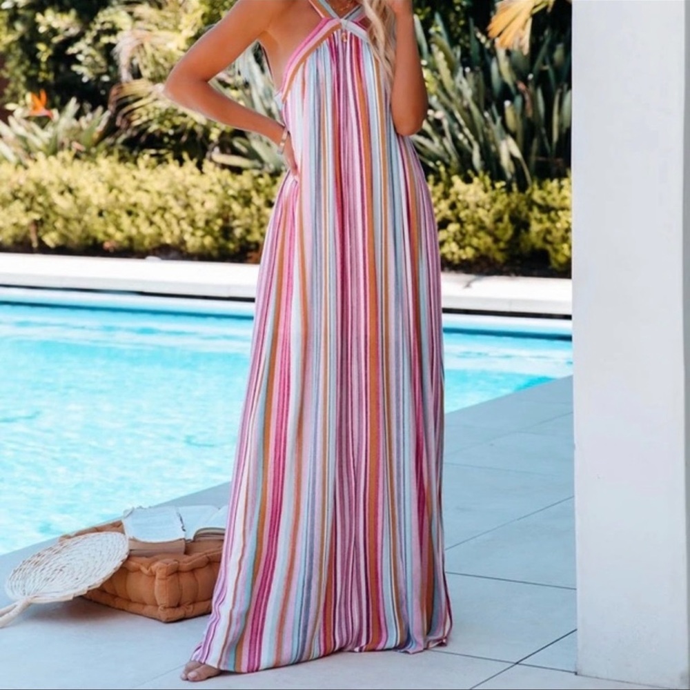 VICI STRIPPED MAXI DRESS